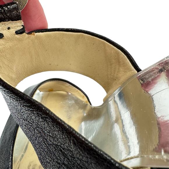 Michael Michael Kors Logo Black Leather Metallic Strappy Wedge Sandals Sz 7.5M - Picture 16 of 16